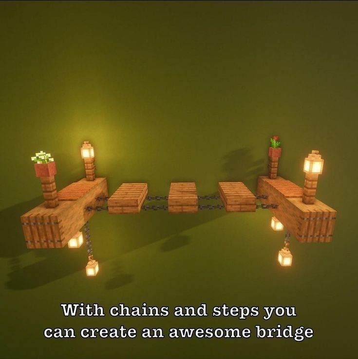 an image of a bridge made out of blocks with lights on it and the words, with chains and steps you can create an awesome bridge