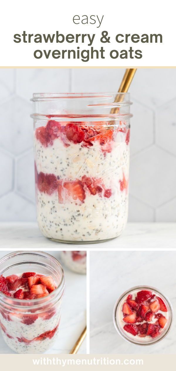 strawberry and cream overnight oats in a mason jar