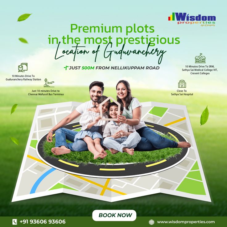 a family sitting on top of a map with the words, premium plots in the most precious