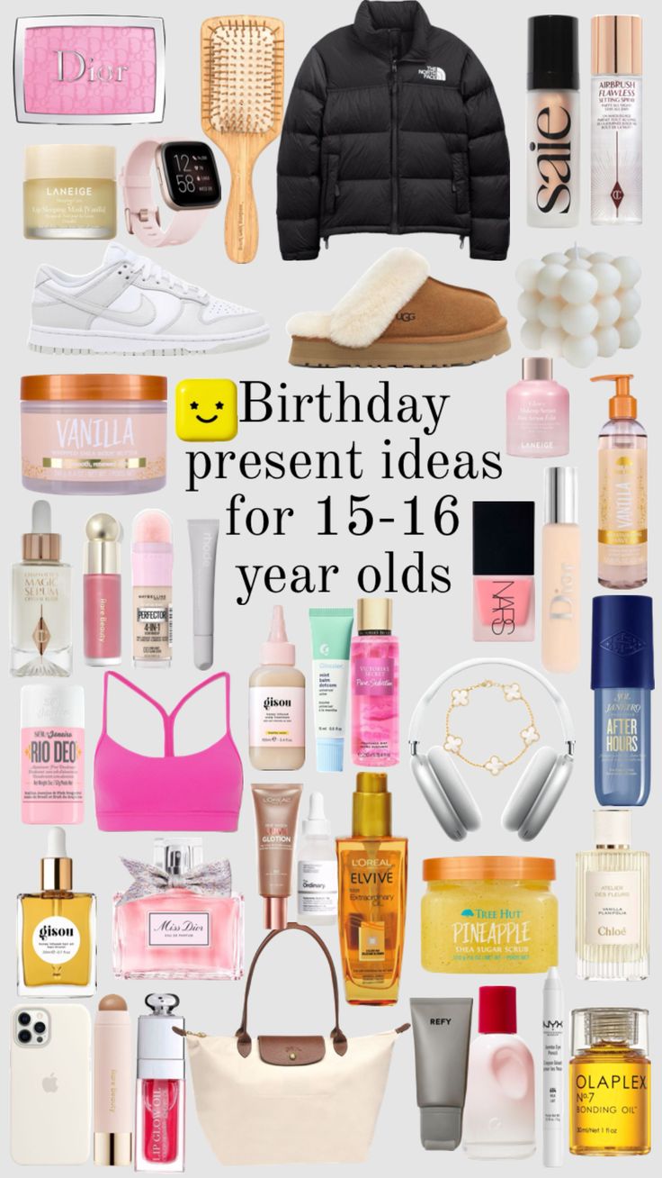 Birthday present ideas for 15-16 year olds #skincare #makeup #birthdaygirl #birthday #birthdaywishlist Teen Christmas Wishlist, Christmas Gift Ideas For Toddlers, 16 Birthday Presents, Birthday Presents For Teens, Gift Ideas For Toddlers, Teenager Birthday Gifts, Preppy Birthday Gifts, Xmas List Ideas, Birthday Present Ideas