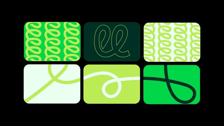 four square logos with green and white designs on them, all in the same pattern