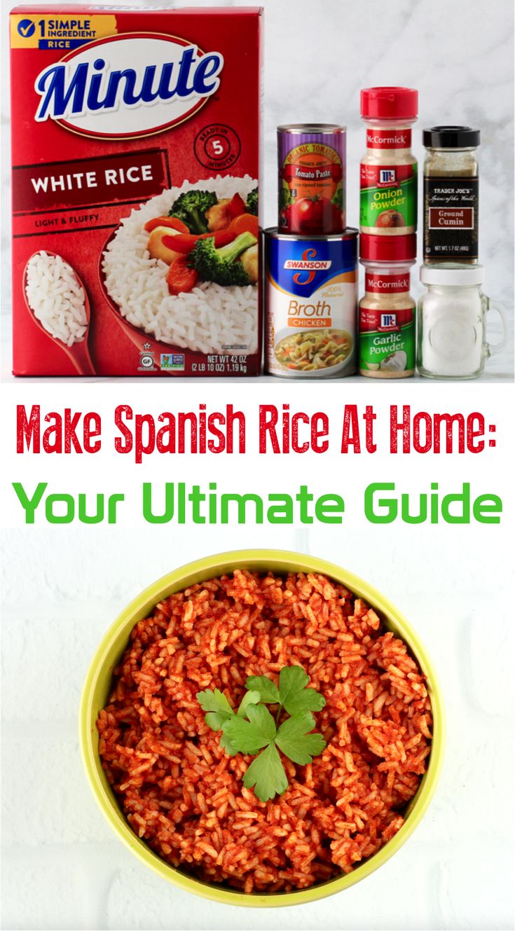 an image of mexican rice in a bowl with the words make spanish rice at home your ultimate guide