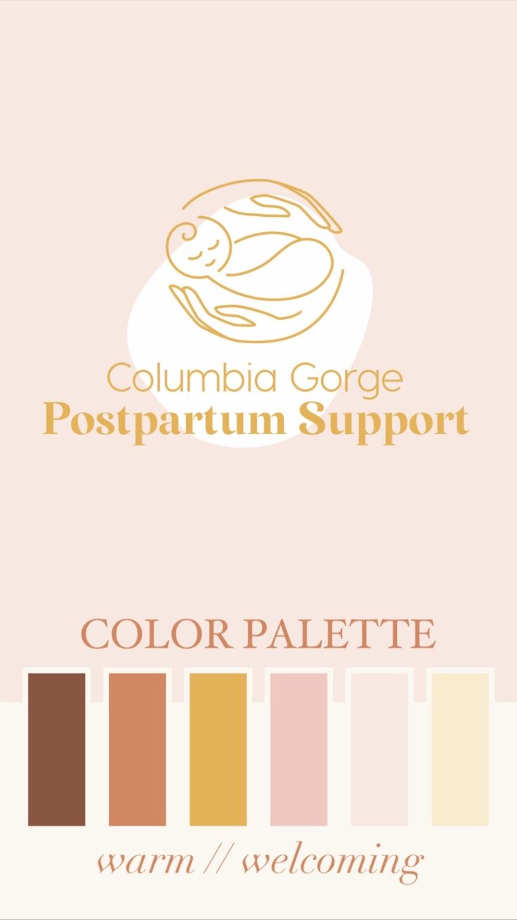 the logo for columbia gorge postpartum support, with color palettes in different colors