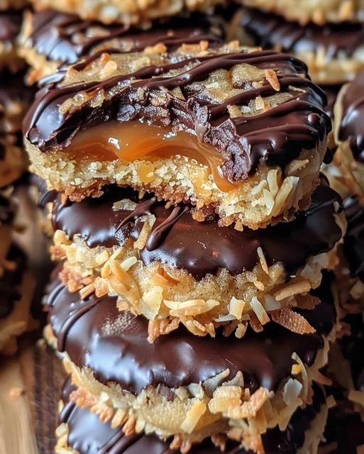 chocolate covered cookies stacked on top of each other