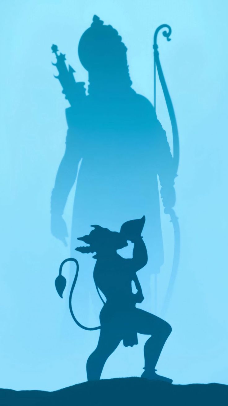 the shadow of a person with a bow and arrow in front of a blue background