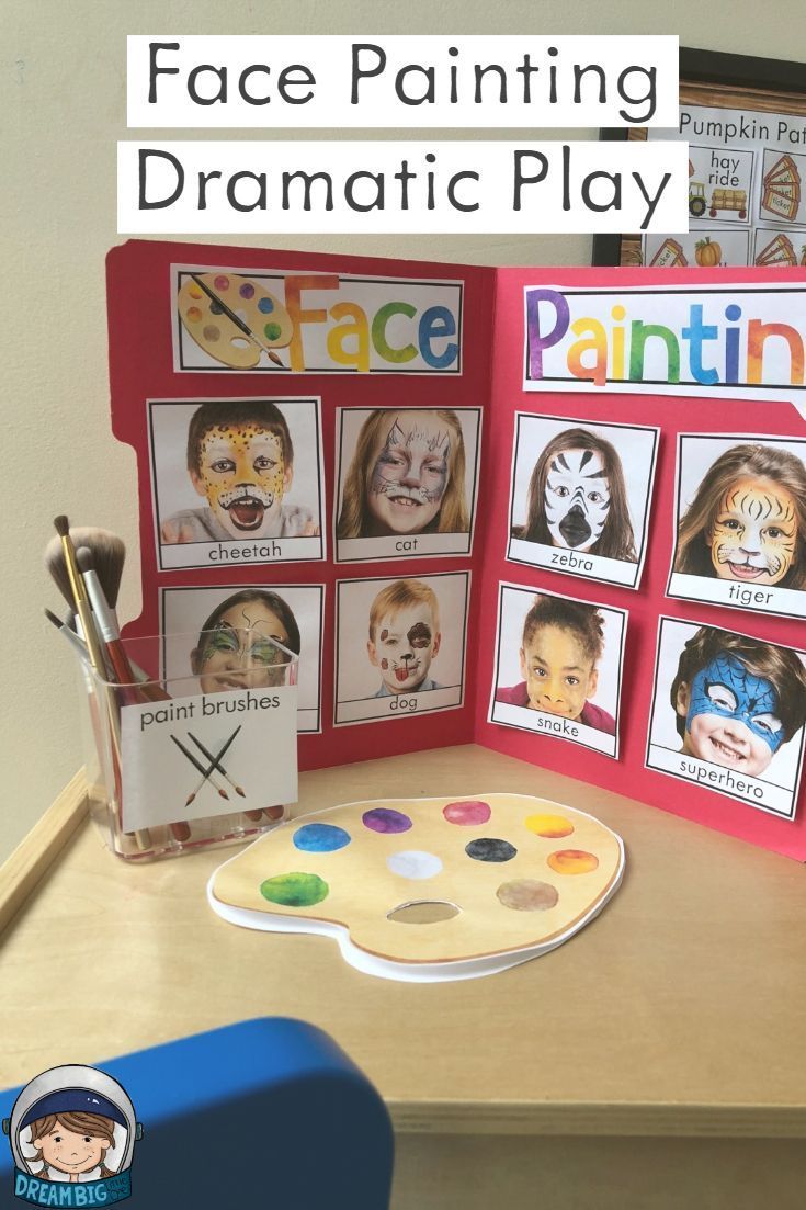 the face painting dramatic play is an easy activity for kids to practice their art skills