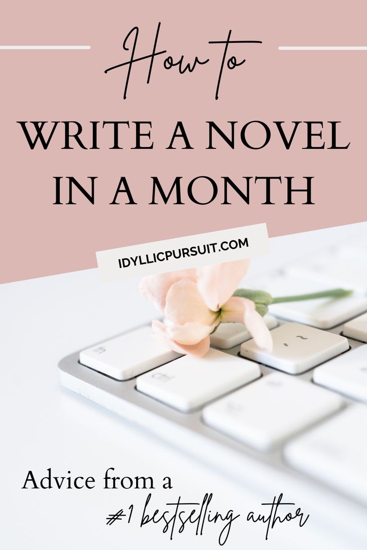 a pink rose sitting on top of a white keyboard with the words how to write a novel in a month