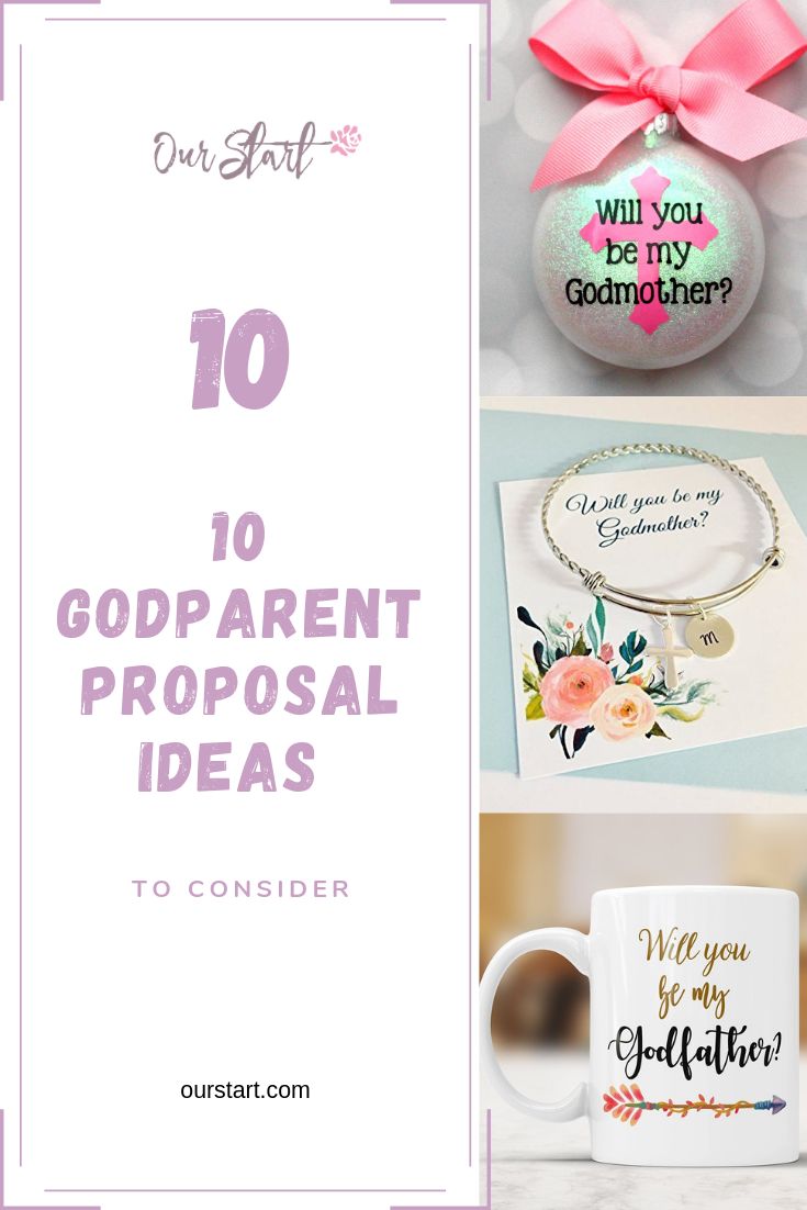 some coffee mugs and other items with the words 10 godparent proposal ideas to consider