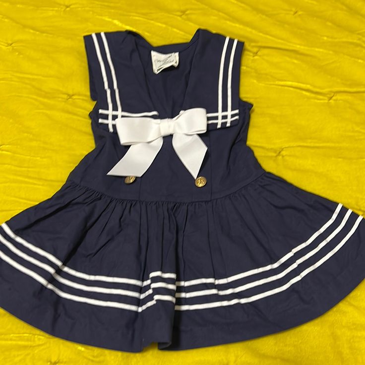 Navy And White Dress. Never Worn Navy School Dress For Spring, Navy Fitted Cute Dress, Cute Fitted Navy Dress, Preppy Blue Dresses For School, Cute Sleeveless Navy Dress, Cute Blue Dress For School, Cute Blue School Dress, Cute Navy Sleeveless Dress, Cute White Dresses For School