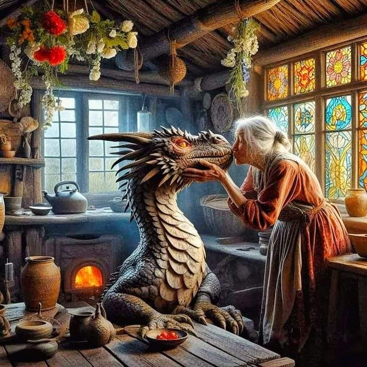 Baba Jaga, Dragon Artwork Fantasy, Fairy Dragon, Dragon Pictures, Dragon Artwork, Old Woman, Fantasy Dragon, Mystical Creatures, Arte Fantasy