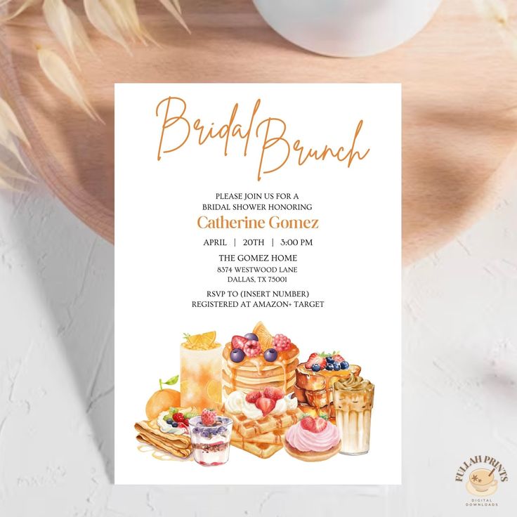 an image of bridal brunch party flyer template with watercolor food illustration