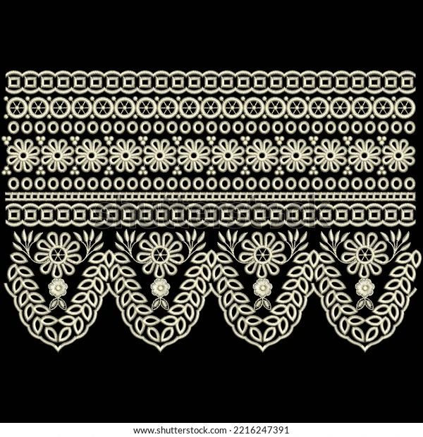 a set of decorative laces on black background - stock photo and clipping for design