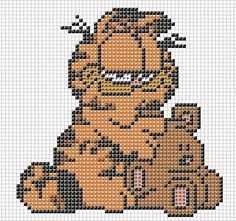 a cross stitch pattern with a cat sitting on the ground and looking at something in its mouth