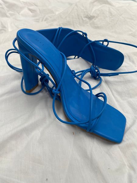 Blue Strappy Heels, Royal Blue Tie, Blue Sandals Heels, Bright Heels, Tie Heels, Formal Heels, Heels Aesthetic, Heels Prom, Bright Pop