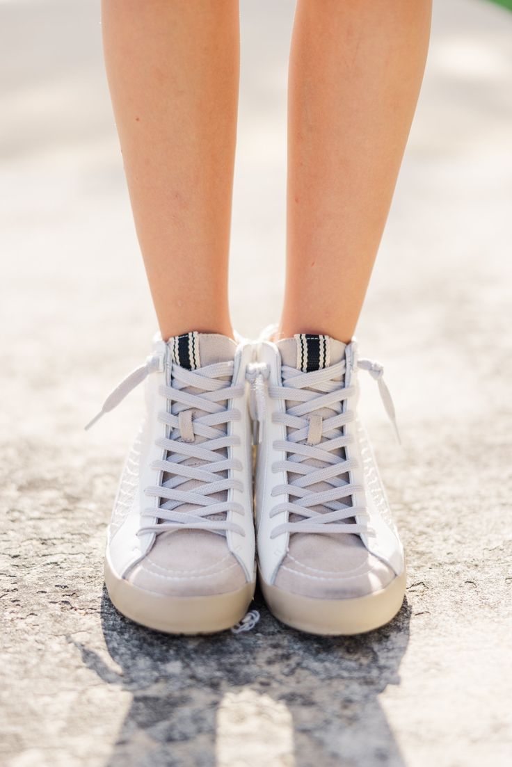 We are loving these high top sneakers for your daughter! They are so cute and we love how versatile they are! These sneaks will look great with anything! Mint Julep Boutique, We Are Love, Mint Julep, Model Fits, Personal Marketing, White Sneakers, A Dream, High Top, Looks Great