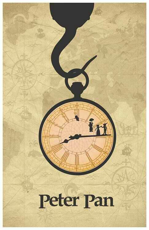 the cover to peter pan's book, which features an image of a clock