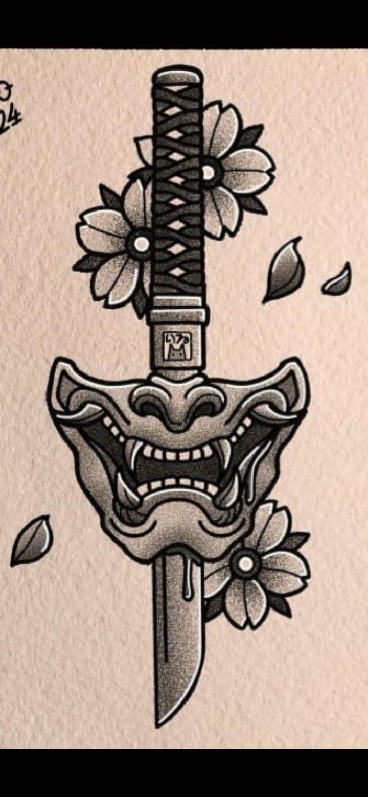 Traditional Old School Tattoo Flash, Mens Flash Tattoo, Japanese Old School Tattoo, Traditional Samurai Tattoo, Japanese Traditional Flash, Traditional Tattoo Art Flash, Japanese Traditional Tattoo Flash, Traditional Knife Tattoo, Traditional Flash Tattoo Ideas