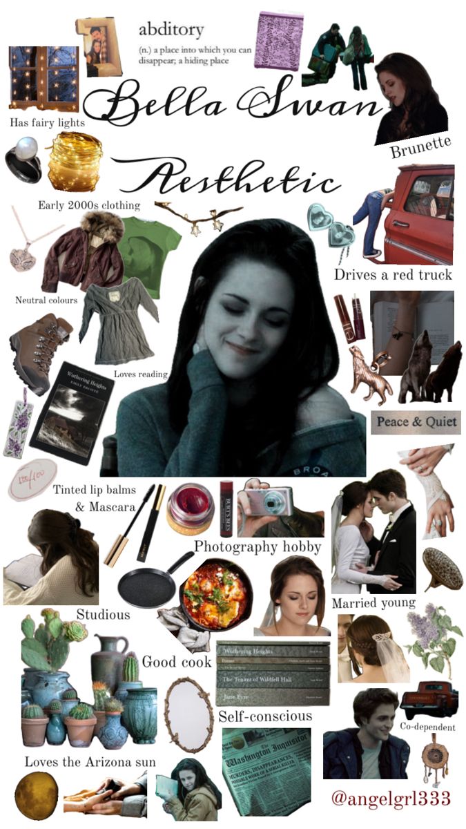 Bella Swan, twilight character, mood board Burt's Bees Mascara, Twilight Autumn, Bella Swan Aesthetic, Swan Aesthetic, Twilight Outfits, Twilight Bella, Twilight 2008, Marrying Young, Bella Cullen