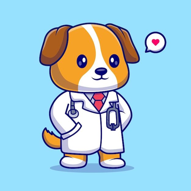 a cartoon dog wearing a lab coat and holding a stethoscope in his hand