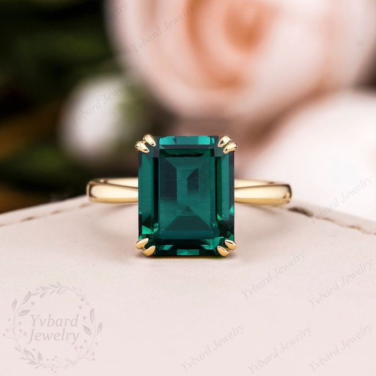 "(Please confirm your US size when you make an order) Jewelry Details -Gold Type : Solid 10K Gold / Solid 14K Gold / Solid 18K Gold / 925 Sterling Silver (Choose One in Material Option) Center Stone: Lab Created Emerald 8*10mm, Approximately 3.24ct Color: 5A Clarity: VVS Cut: Emerald Cut / 3EX Band Width: approximately 1.8mm SKU: YR0602-2-E ~*-*~Purchase Guarantee: - All our jewelry is handmade, and each process is refined. - 14 Day Refund Guarantee. - All our products are Free Shipping. - Free Gift Box&Packing. ~*-*~Please contact us if you need service: 1. Ring Resizing. 2. Metal Change(PT950/10k/14k/18k White/Yellow/Rose Gold). 3. Engraving ring (less than 10 letter). 4. Accept customization. We believe that our quality, attention to detail, design and customer service make us stand out Emerald Ring Square, Emerald Ring Solitaire, Square Emerald Ring, Emerald Solitaire Ring, Gold Minimalist Ring, Gold Emerald Ring, Jewelry Details, Lab Created Emerald, Statement Art