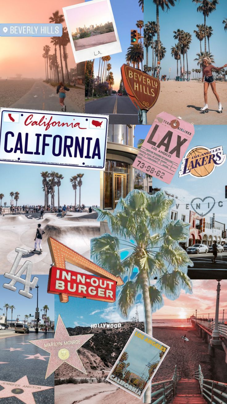 california collage with various pictures and words on it, including the city's name