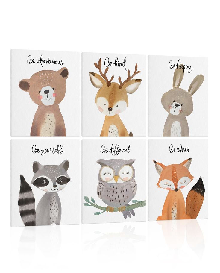 four cards with different animals on them, one has an owl, the other is a raccoon