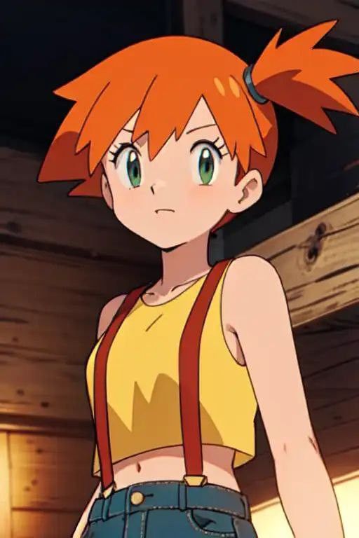 an anime character with orange hair and green eyes standing in front of a wooden wall