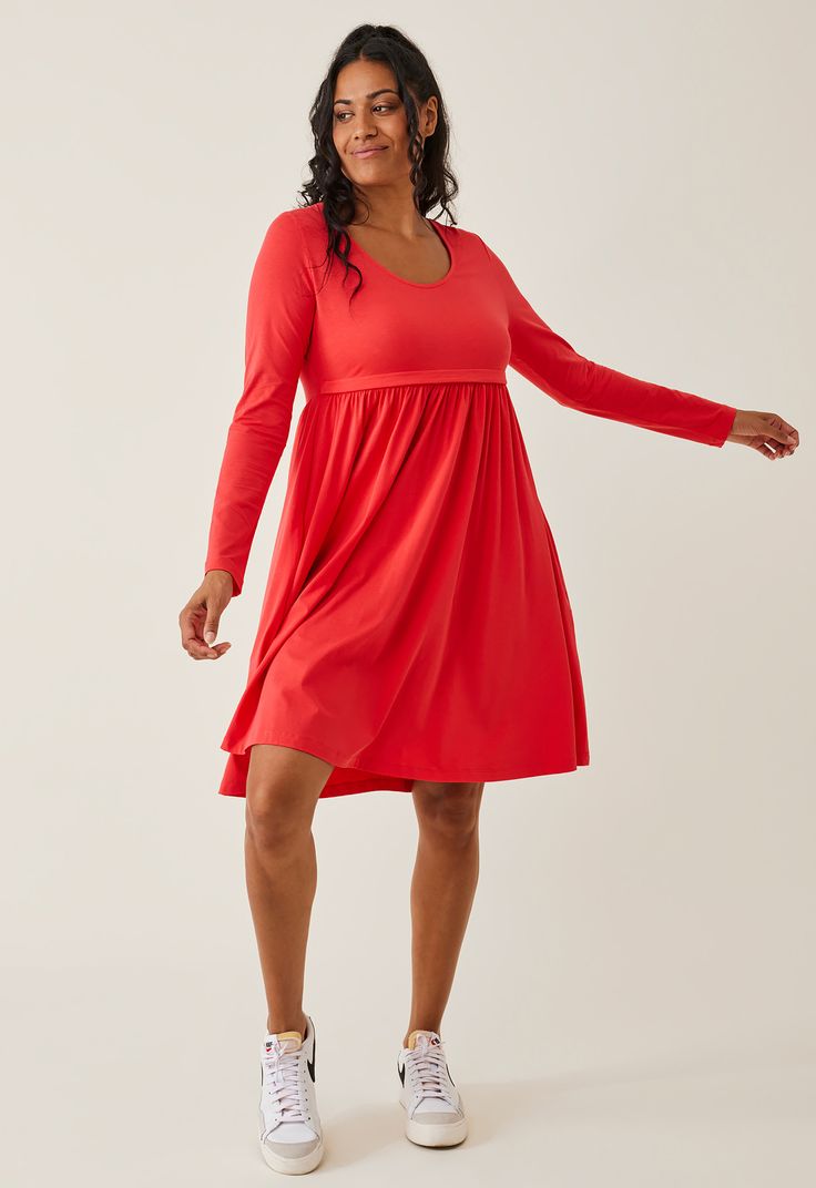 Are you searching for the ideal maternity dress? Look no further. This maternity babydoll dress with nursing access is a perfect everyday dress to cherish throughout pregnancy, nursing, and beyond. Equipped with concealed nursing access with a two-way zipper over the bust and handy side pockets as an added bonus.   Airy and stretchy cotton jersey Sustainable material: 90% organic cotton and 10% elastane Made in Portugal by Reistex Length from shoulder: 95 cm in size M Machine wash 40°   ID: 0256 Empire Waist Maternity Dress, Nursing Friendly, Maternity Dresses With Empire Waist, Red Summer Maternity Dress, Maternity Nursing-friendly Empire Waist Dress, Nursing Friendly Maternity Dress With Empire Waist, Nursing Friendly Empire Waist Maternity Dress, Maternity Empire Waist Dresses Nursing Friendly, Maternity Midi Dress With Empire Waist, Flowy Empire Waist Maternity Dress