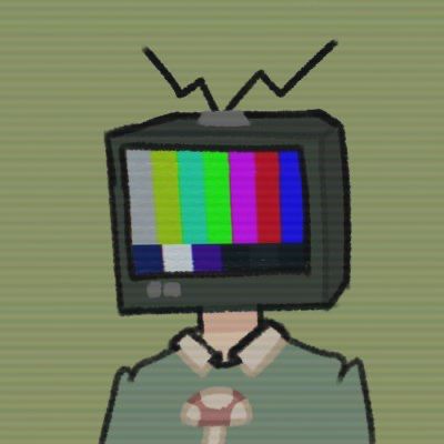 a drawing of a person with a tv on their head and an arm pointing at the television