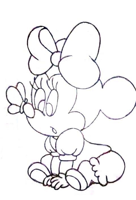 a drawing of minnie mouse sitting on the ground