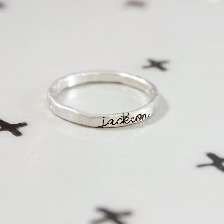 Fine Silver Name Ring Personalized Silver Name Ring, Personalized Cursive Rings, silver name rings, gift for her, gift for mom, Christmas gift for mom, grandma gift, mom rings, mom jewelry, personalized silver ring +THIS LISTING IS FOR ONE SILVER RING+ ORDERING -> Select any needed options from the dropdown menu ->Add to cart and continue to checkout ->Add your personalization (names, dates, etc.) in notes box during the checkout process DETAILS - We will use the same font as in the fir Hand Stamped Sterling Silver Engraved Ring As Gift, Hand Stamped Sterling Silver Engraved Ring, Adjustable Hand Stamped Initial Ring For Promise, Personalized Nameplate Promise Ring, Meaningful Sterling Silver Rings With Engraving Option, Silver Engraved Nameplate Ring For Promise, Personalized Sterling Silver Engraved Ring For Gift, Adjustable Engraved Name Ring As Gift, Adjustable Engraved Initial Ring As Gift