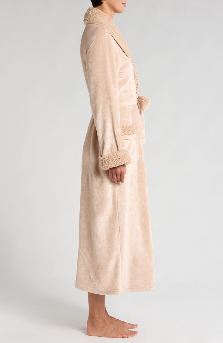 Settle in for a dreamy evening wearing this luxurious full-length robe made even cozier with high-pile fleece lining. 50" length (size Medium) Removable tie belt Long sleeves Front patch pockets Fleece lining 100% polyester Machine wash, tumble dry Imported Plush Robe, Fleece Robe, Xmas List, Fabric Gift Bags, Nordstrom Store, Fabric Gifts, Free Fabric, Tie Belt, Summer Sale