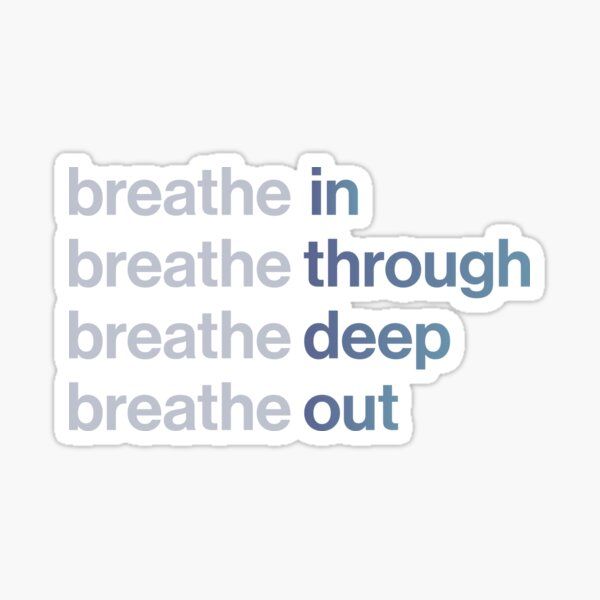 the words breathe in blue and white sticker