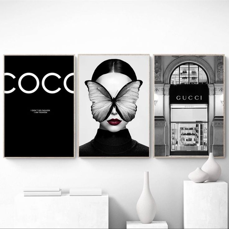 three black and white pictures with the words coco on them, one is a woman's face