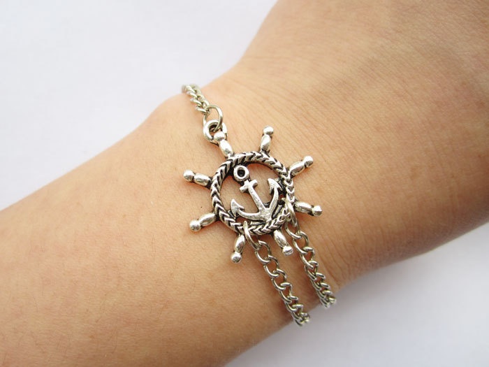 Bracelet---antique silver rudder with anchor chain Nautical Accessories, White Bracelet, Anchor Chain, Antique Bracelets, Anchor Bracelet, Nautical Jewelry, Bracelet Leather, Bracelet Chain, Vintage Marketplace