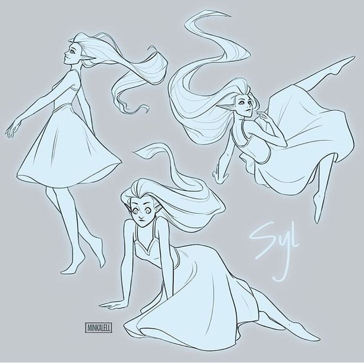 some sketches of princesses from the little mermaid movie, with their hair blowing in the wind