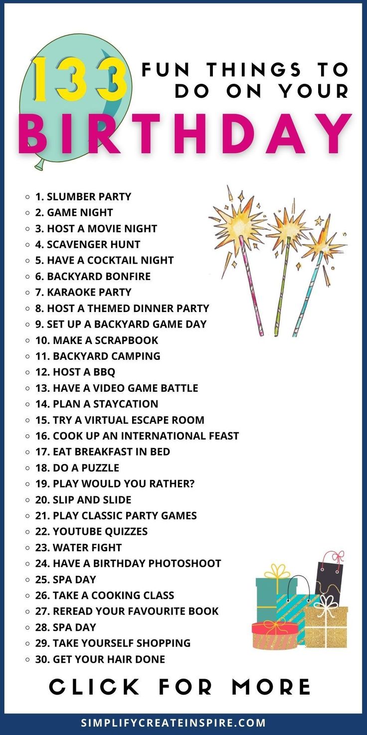 a birthday party poster with the words, fun things to do on your birthday list