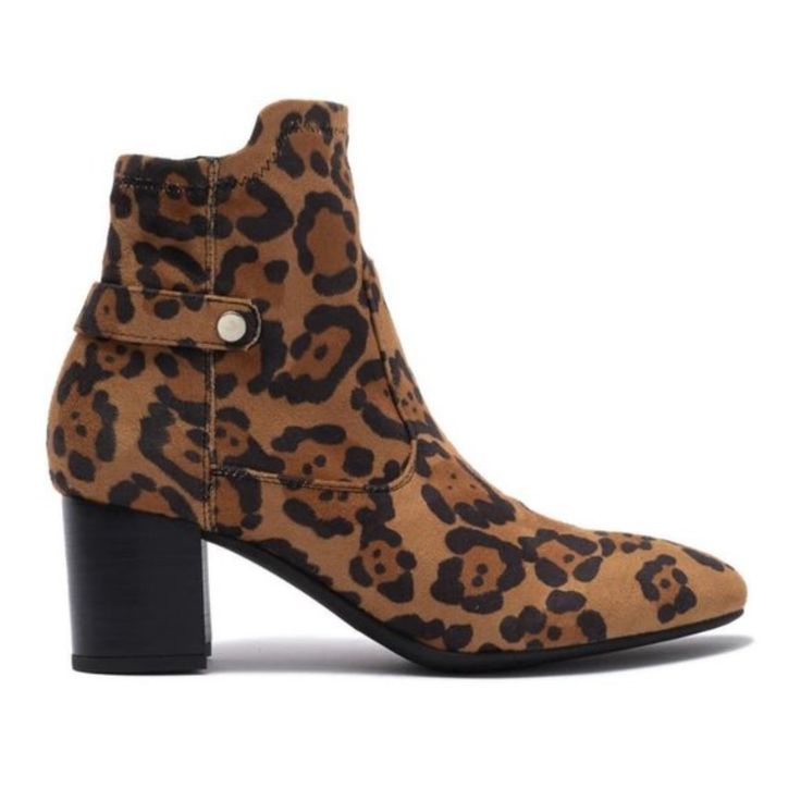 Franco Sarto Nastasia Leopard Print Bootie - Round Toe - Leopard Printed - Faux Suede Construction - Side Zip Closure - Stacked Block Heel - Approx. 2" Heel Height Inventory: Rws484.28.99 Brown Suede Booties For Fall, Brown Suede Booties With Low Heel, Chic Brown Booties With Flat Heel, Brown Low Heel Booties For Fall, Brown Booties For Workwear In Fall, Brown Pointed Toe Booties With Buckle Closure, Chic Brown Low Heel Booties, Brown Booties With Buckle Closure, Brown Closed Toe Booties For Work