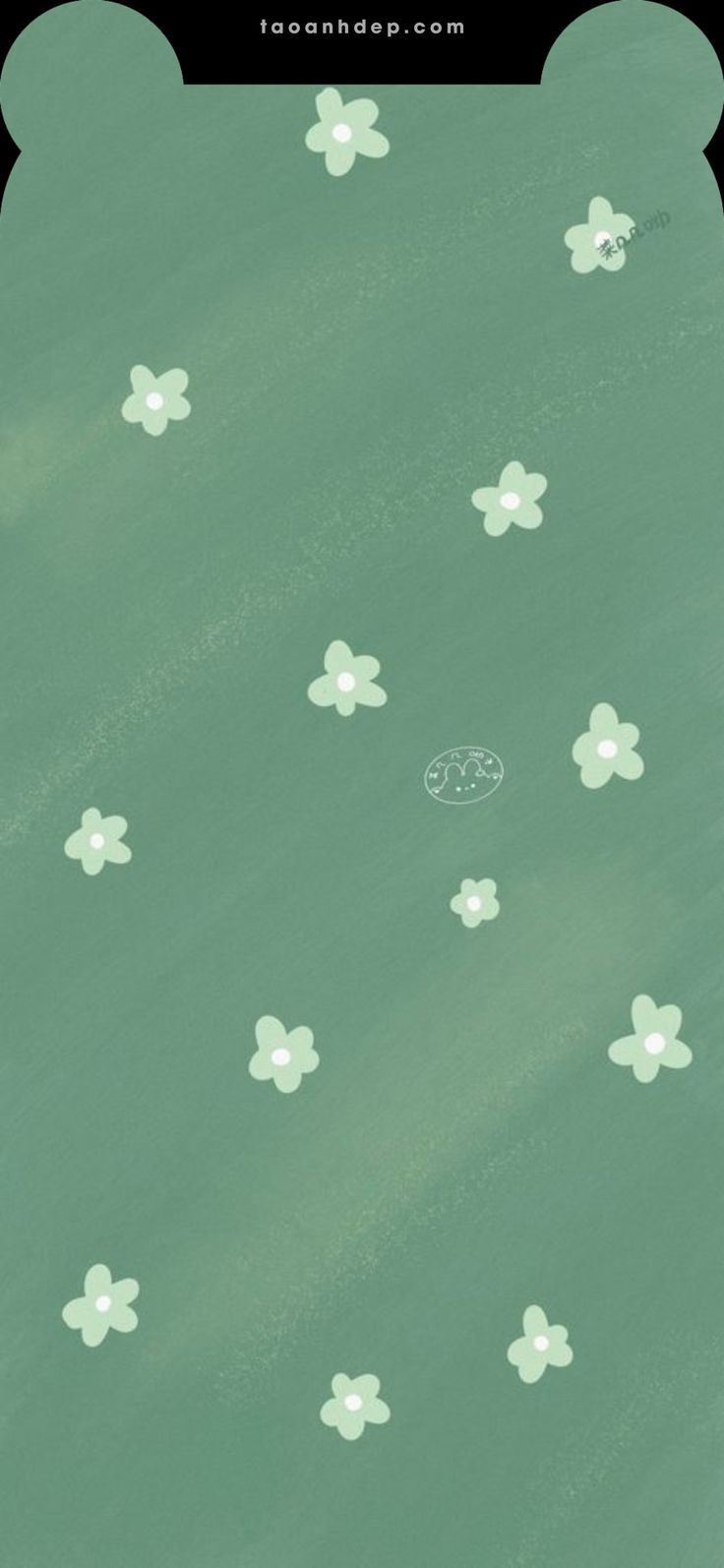 an abstract painting with white flowers on a green background that looks like something floating in the air