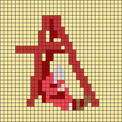 a cross stitched to the side of a piece of fabric with an image of a red