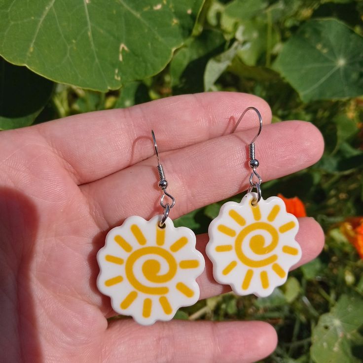 Yellow Narutomaki Earrings Fun Yellow Earrings With Ear Wire, Casual Yellow Earrings For Gift, Casual Yellow Earrings Perfect For Gifts, Artsy Summer Earrings With Ear Wire, Artsy Yellow Jewelry With Ear Wire, Trendy Yellow Earrings With Ear Wire, Casual Handmade Yellow Earrings, Yellow Dangle Earrings In Artsy Style, Yellow Earrings For Summer Gifts