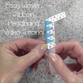 two hands holding an origami shaped object with the words easy woven ribbon headband video tutor