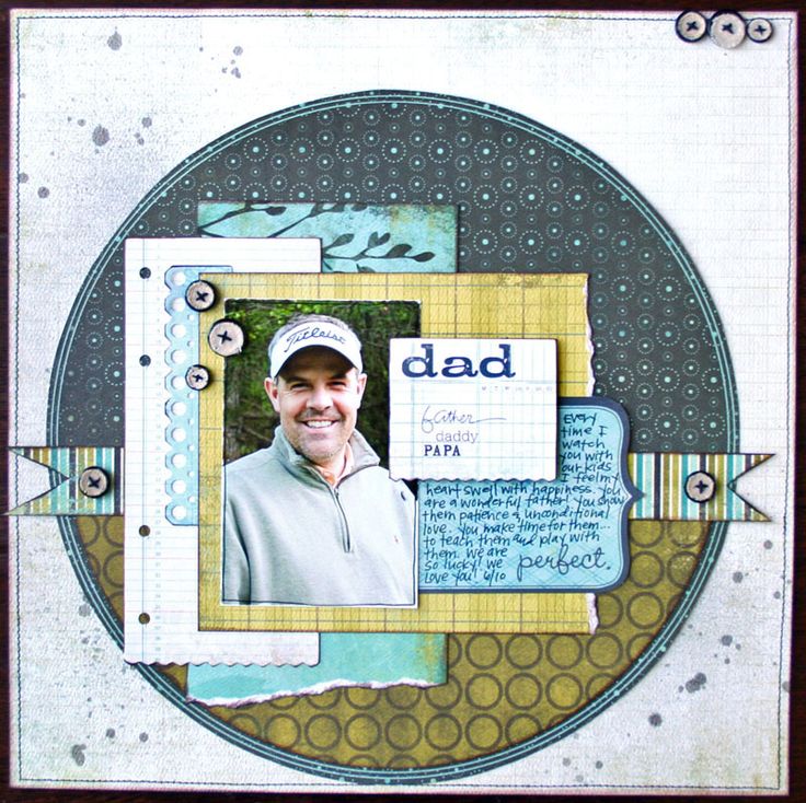 a father's day scrapbook page with a man in a hat on it