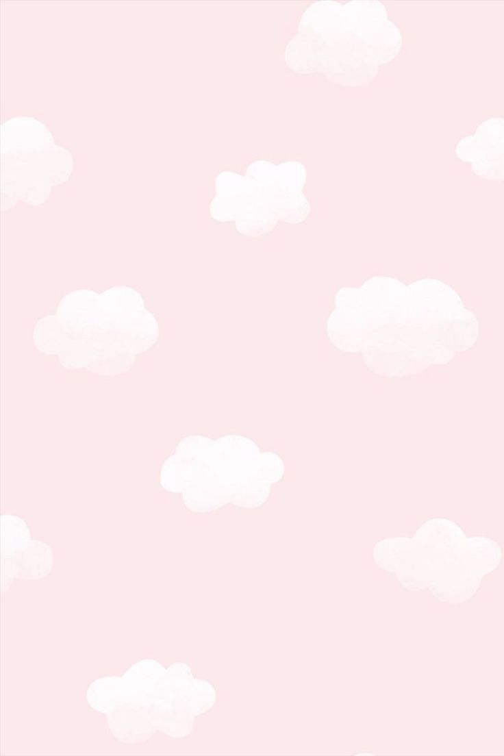 a pink wallpaper with white clouds on the bottom and light pink walls behind it