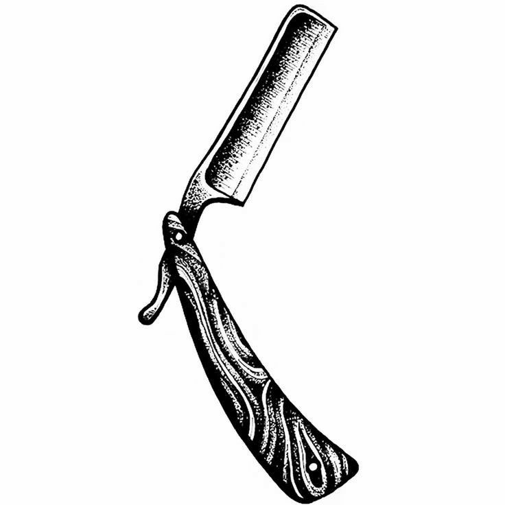 a black and white drawing of a knife