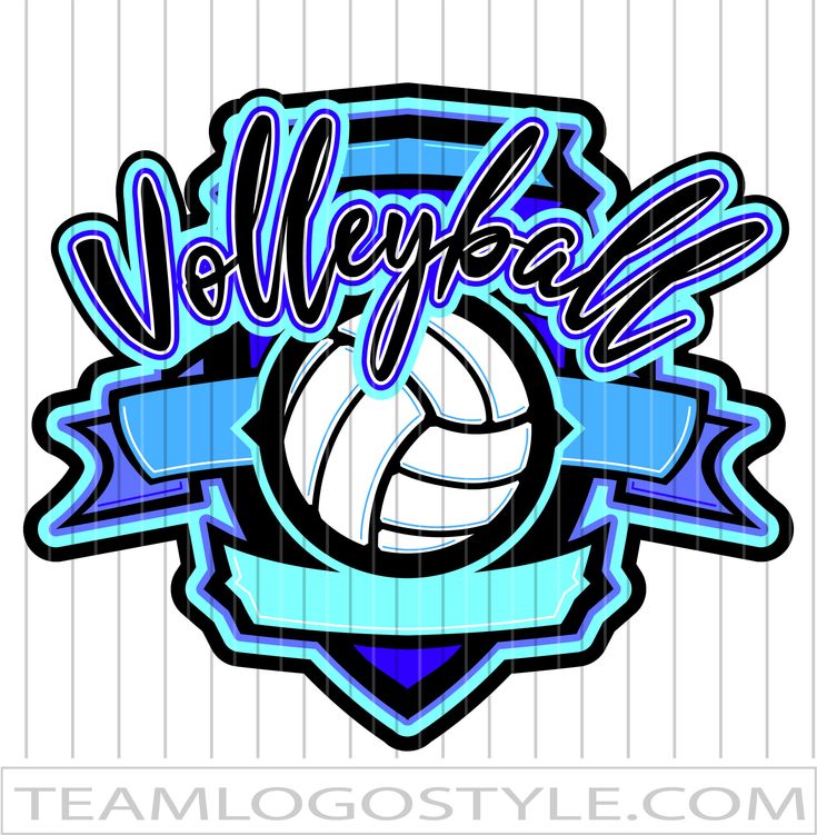 a volleyball logo with the word volleyball in blue and purple colors on a white background