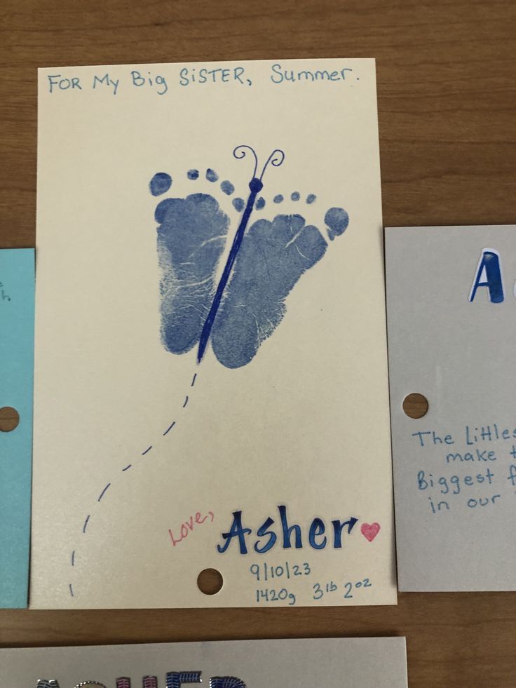 hand and foot prints are displayed on the front of a greeting card, which reads for my big sister, summer