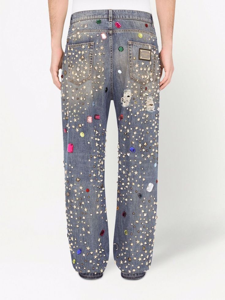 Dolce & Gabbana Embellished straight-leg Jeans - Farfetch Dolce And Gabbana Denim, Party Pants, Embellished Jeans, Stylish Work Outfits, Men Fashion Casual Outfits, Crystal Embellishment, Basic Outfits, Sweaters Knitwear, Fashion Prints