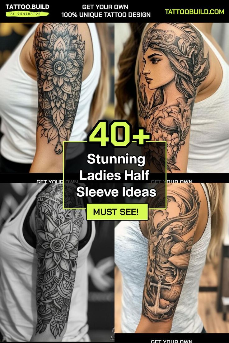 Elegant Womens Half Sleeve Tattoo Designs Gallery Womens Half Sleeve Tattoo, Half Sleeve Tattoo Ideas, Womens Half Sleeve, Half Arm Sleeve Tattoo, Sleeve Tattoo Designs, Unique Half Sleeve Tattoos, Lower Arm Tattoos, Arm Sleeve Tattoos For Women, Half Sleeve Women