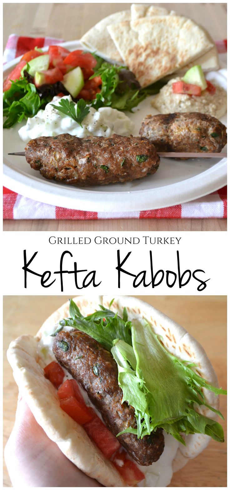 grilled ground turkey kefta kabobs with lettuce and tomatoes